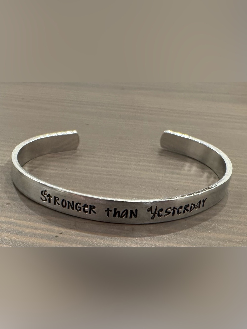 Silver Inspirational Cuff Bracelet - "Stronger Than Yesterday"